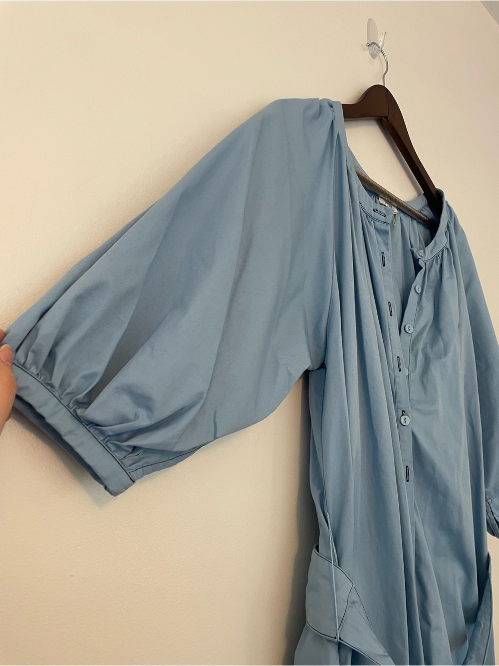 Tyler Boe Blue Genivive Belted Coastal Old Money Cotton Vacation Midi Dress - Picture 3 of 6